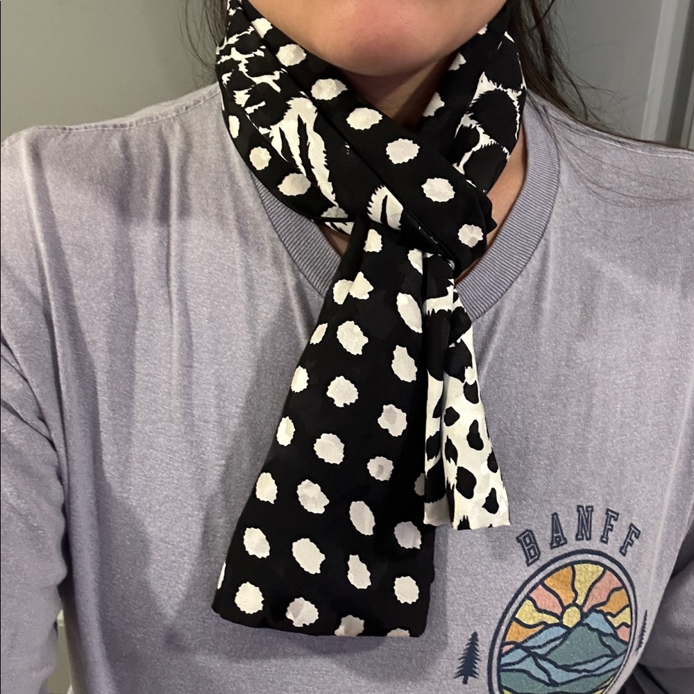 Silk Black & White Animal/Dot Print Scarf